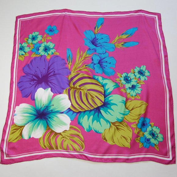 Multi-Color Flower Floral Print Square Scarf - Picture 7 of 7